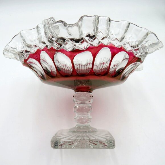 Westmoreland Compote 4.5" Ruby Red Ruffled Edge Glass Pedestal Bowl Vintage - Picture 8 of 9